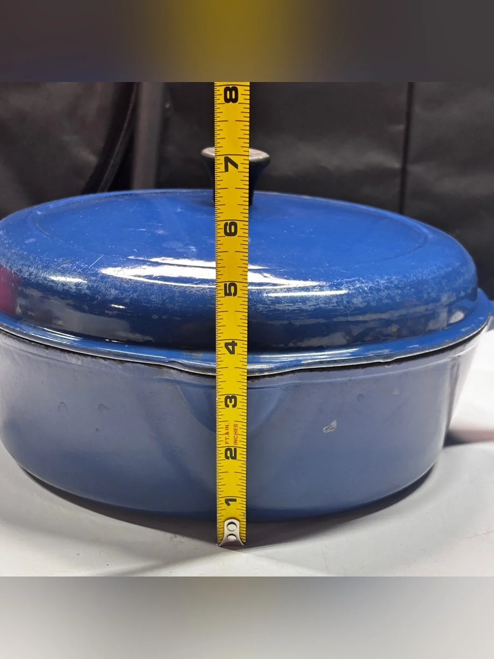 Le Creuset Cast Iron Skillet Blue Rare Double Spouted w/enameled lid Vintage